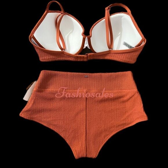 Victorias Secret Pink Swim Crinkle Push Up Padded Bikini Top Shortie Bottom Set - Picture 4 of 5